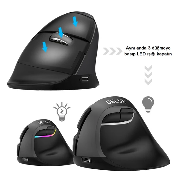Delux M618 Mini Bluetooth 4.0+ 2.4G Ergonomik Şarjlı Sessiz RGB Mouse - Resim 5