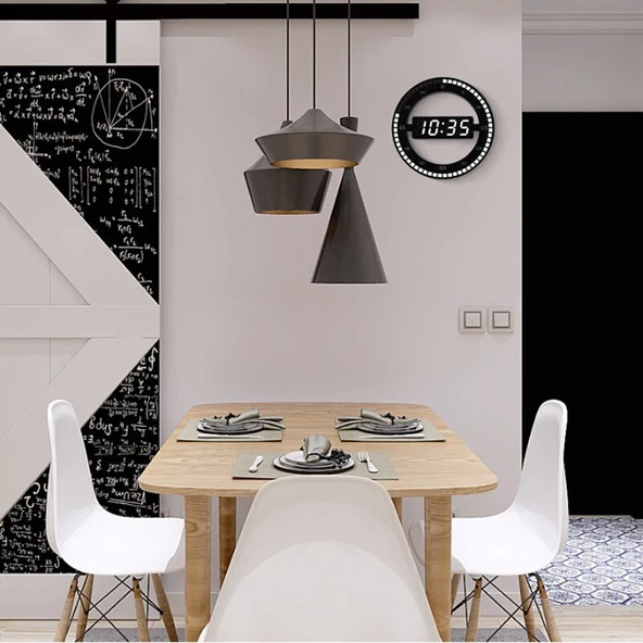 TriLine 3D LED Dijital Elektronik Modern Duvar ve Masa Saati Tarih Derece - Resim 9