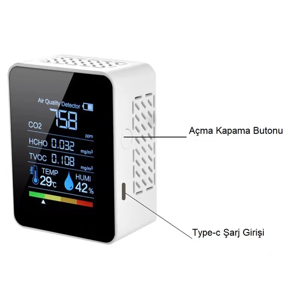 TriLine Dijital 5in1 Hava Dedektörü Hava Kalite Ölçüm Cihazı - Resim 7