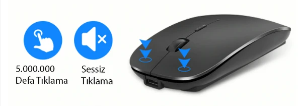 TriLine Bluetooth Şarjlı 2.4Ghz Kablosuz Mouse Sessiz Tıklama - 4