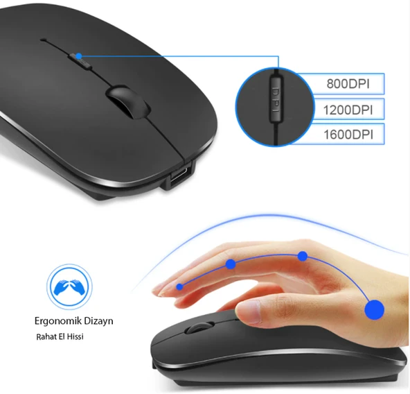 TriLine Bluetooth Şarjlı  2.4Ghz Kablosuz Mouse Sessiz Tıklama - 3