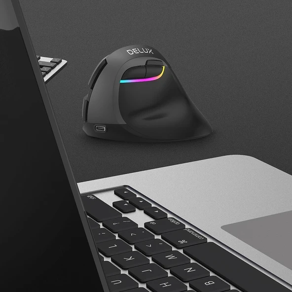 Delux M618 Mini Bluetooth 4.0+ 2.4G Ergonomik Şarjlı Sessiz RGB Mouse - Resim 7