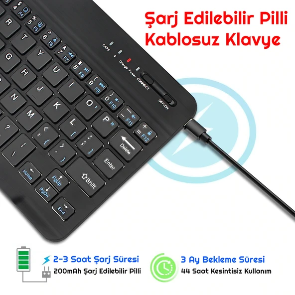 TriLine Mini Bluetooth Kablosuz Şarjlı Pilli Slim Rubber 7" Klavye 20x12 cm - Resim 5