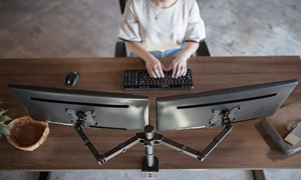 TriLine LCD Monıtör 2Li LED TV Full Hareketli Çelik Masa Tutucu - 7