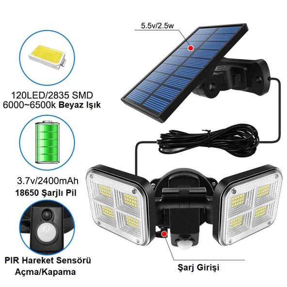 TriLine 120 LED Solar Lamba 20W Güneş Enerjili Aydınlatma - 2