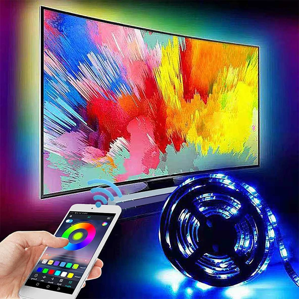 TriLine Bluetooth TV Arkası RGB Usb Şerit Led Aydınlatma 16 Renk - Resim 2