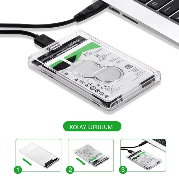 TriLine Şeffaf 2.5" Sata SSD Usb 3.0 Harici Slim Harddisk Kutusu - 7