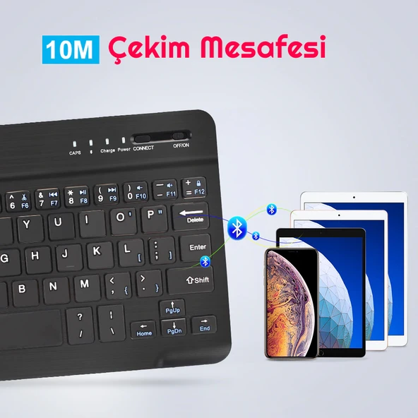 TriLine Mini Bluetooth Kablosuz Şarjlı Pilli Slim Rubber 7" Klavye 20x12 cm - Resim 4