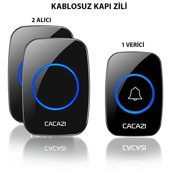 Cacazi 2 Alıcılı Kablosuz Uzaktan Kumandalı LED Kapı Zili ürün görseli