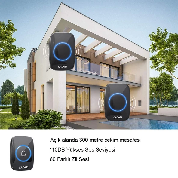 Cacazi 2 Alıcılı Kablosuz Uzaktan Kumandalı LED Kapı Zili - 4