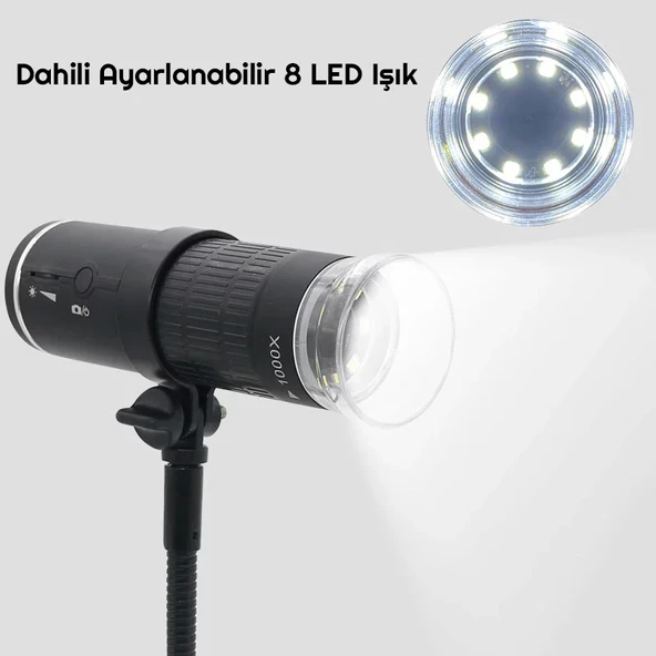 TriLine 1000X WiFi Dijital LED Kablosuz Pilli Mikroskop 1080P - Resim 3