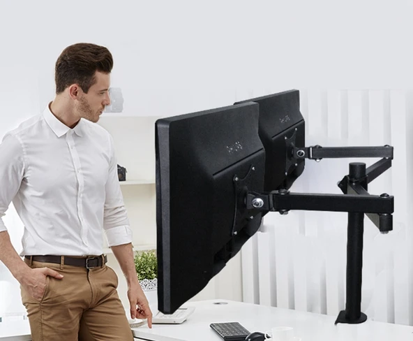 TriLine LCD Monıtör 2Li LED TV Full Hareketli Çelik Masa Tutucu - 10