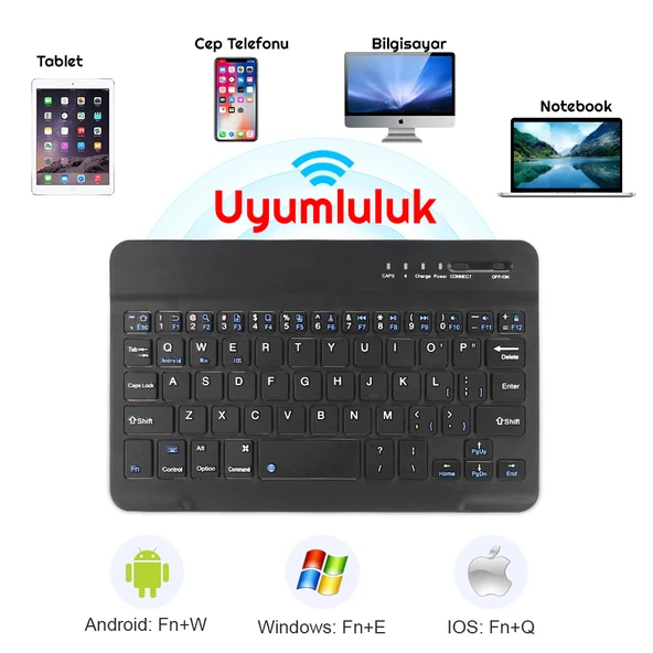 TriLine Mini Bluetooth Kablosuz Şarjlı Pilli Slim Rubber 7" Klavye 20x12 cm - Resim 6