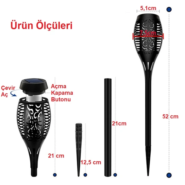 TriLine Solar Alev LED Bahçe Aydınlatma Peyzaj Lambası- 4 Adet - Resim 6