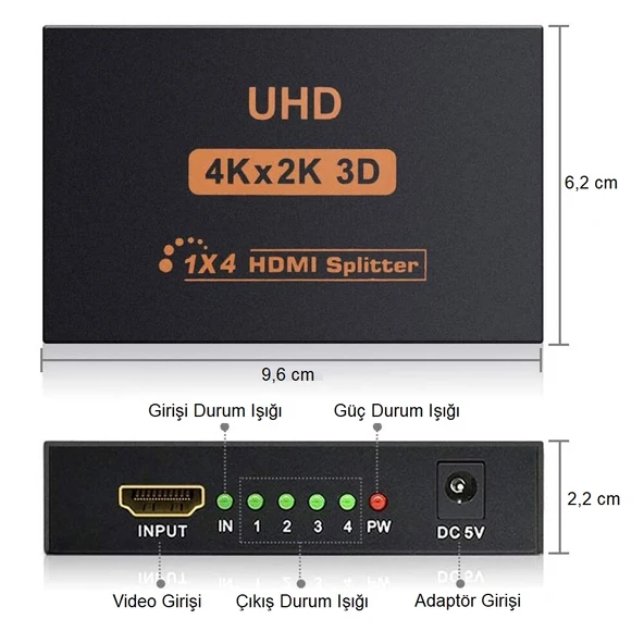 TriLine 4K Ultra HD 3D 4 Port HDMI Splitter Çoğaltıcı - 5