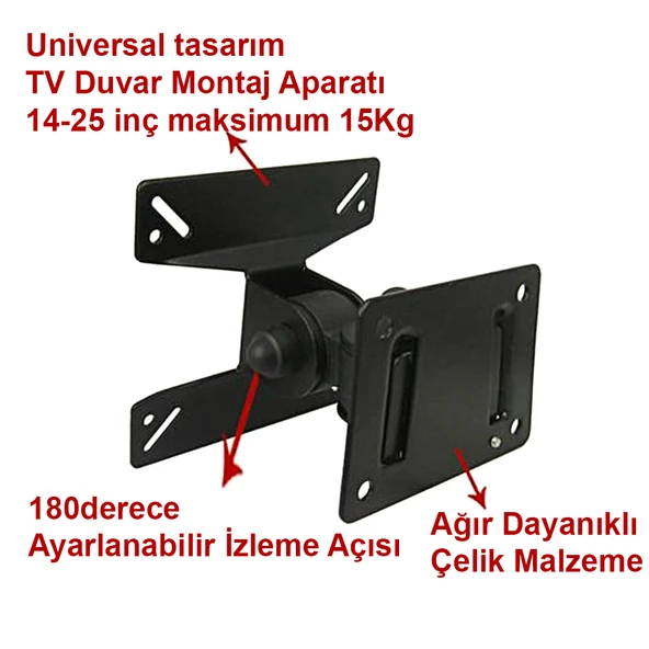 TriLine LED TV LCD Monitör Duvar Askı Aparat Hareketli 14"-24" 15 kg - Resim 6