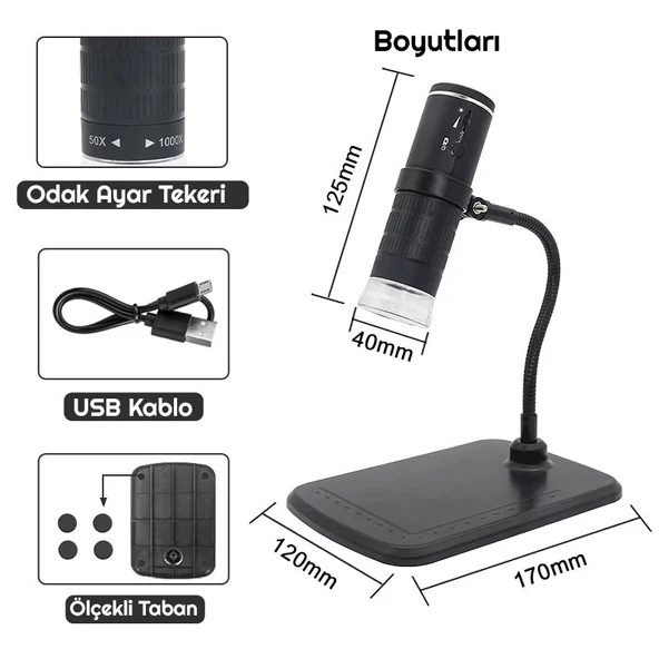 TriLine 1000X WiFi Dijital LED Kablosuz Pilli Mikroskop 1080P - 5