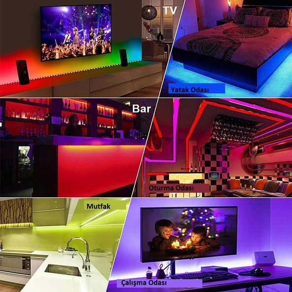 TriLine Bluetooth TV Arkası RGB Usb Şerit Led Aydınlatma 16 Renk - Resim 5