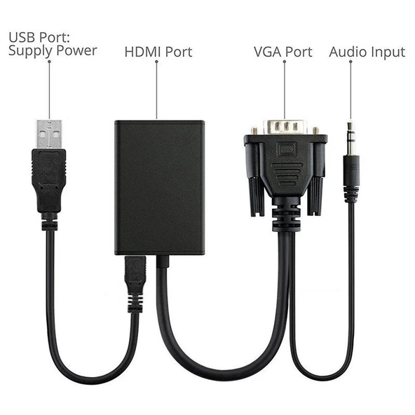 TriLine Vga to Hdmi Adaptör Çevirici Görüntü ve Ses Aktarımı - Resim 2