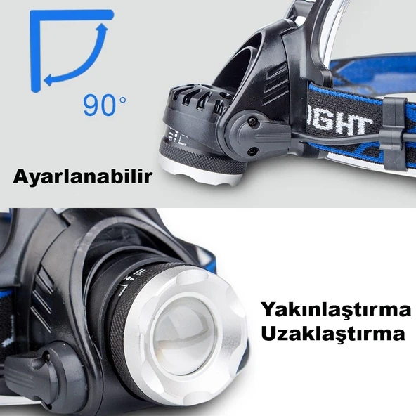 TriLine 6000 Lümen Profesyonel Su Geçirmez Şarjlı Kafa Lambası Feneri - Resim 3