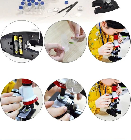 TriLine Eğitici Çocuk Mikroskop Kiti Zoom Led Işıklı 100X 400X 1000X 1200X - Resim 6