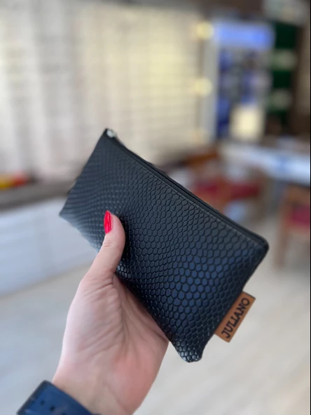 Siyah Özel Tasarım Fermuarlı Gözlük Kılıf - Çanta