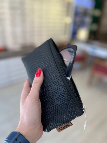 Siyah Özel Tasarım Fermuarlı Gözlük Kılıf - Çanta - 3