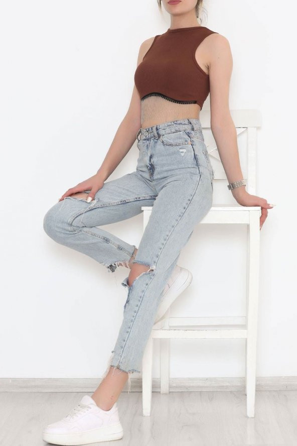 Zincir Detaylı Crop Bady Kahve - 11550.1567. - 5