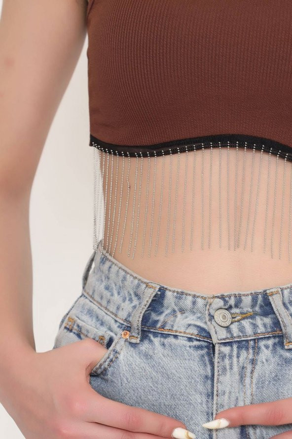 Zincir Detaylı Crop Bady Kahve - 11550.1567. - 7