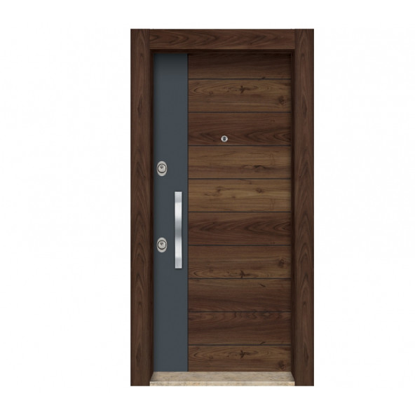 TEZ-3598 Ahşap Kaplama Düz Model Çelik Kapı Sol Açılım - 1