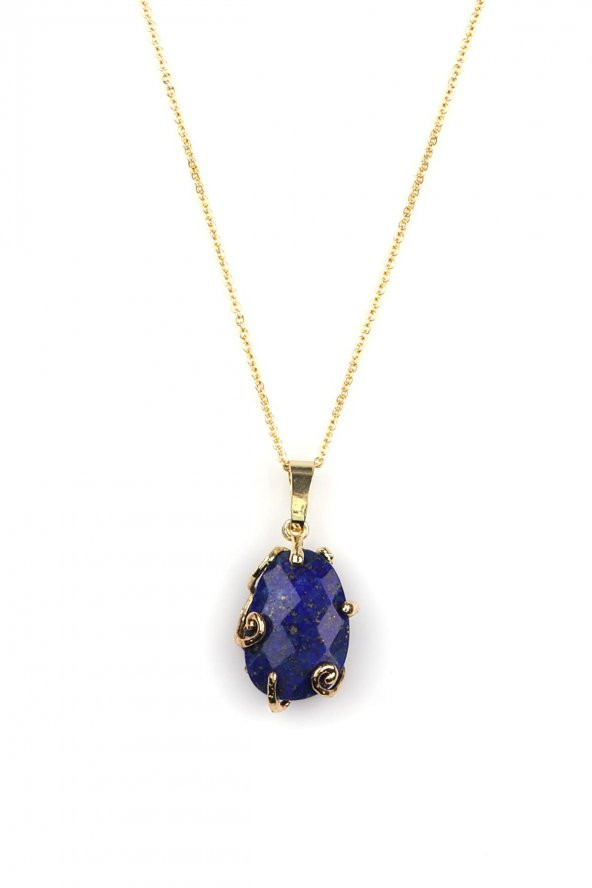 Lapis Lazuli Doğal Taş Gold Renkli Kolye