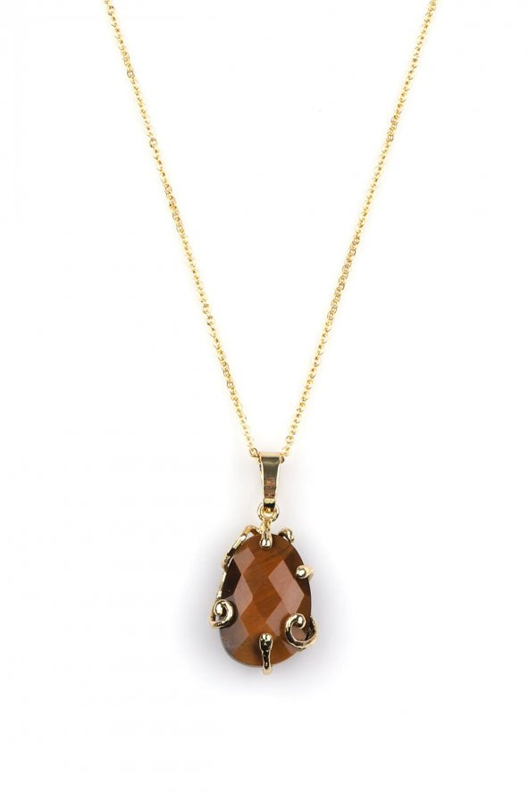 Kaplan Gözü Doğal Taş Gold Renkli Kolye ürün görseli 1