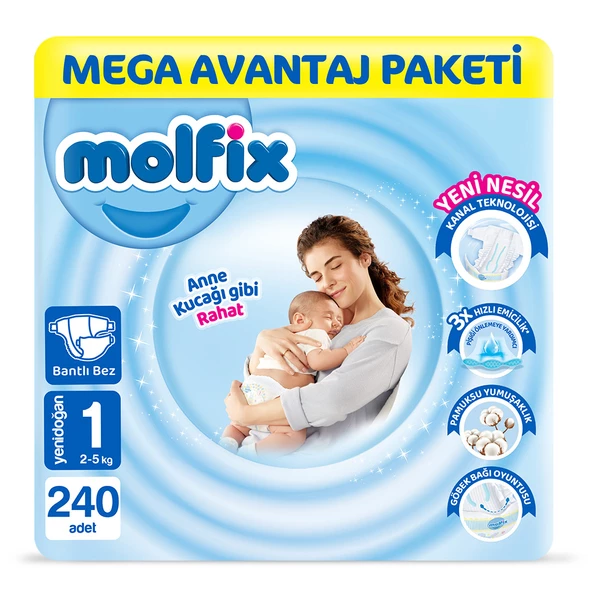 Molfix Bebek Bezi 1 Beden Yenidoğan Mega Avn. Paket 240 Adet