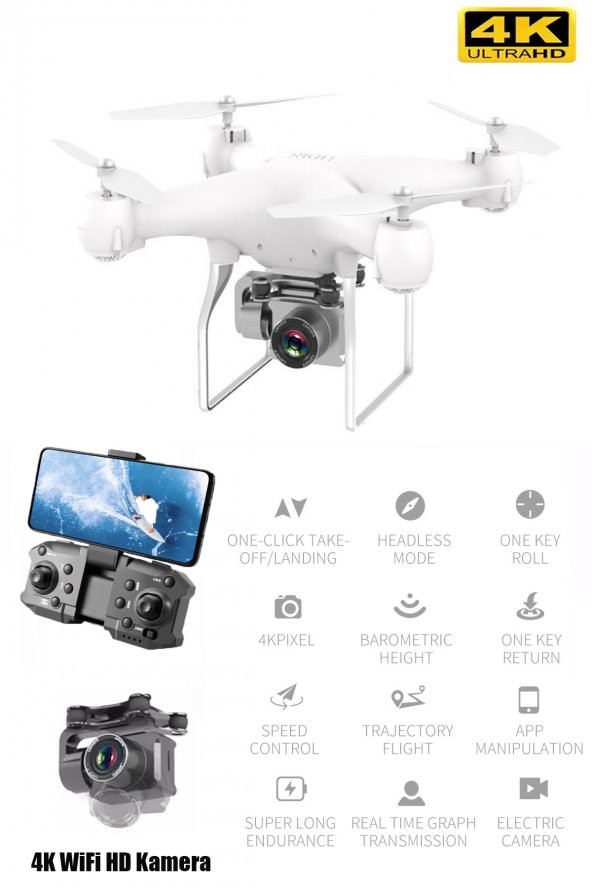 2 Bataryalı LED Işıklı 4K Elektrikli Kamera HD Görüntü Eve Dönüş WiFi RC Drone Dört Pervaneli