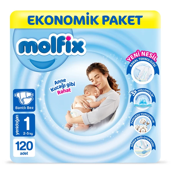 Molfix Bebek Bezi 1 Beden Yenidoğan Ekonomik Paket 120 Adet