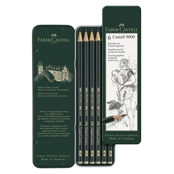 Faber Castell Grafit Kalemi 9000 6Lı Metal Kutu 5160119063000