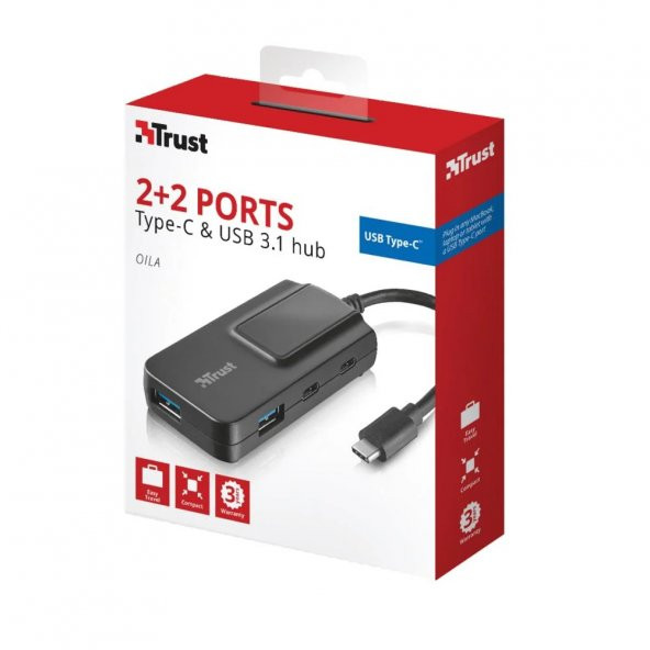 TRUST Type-C to 2xTypC & 2 UsbA 3.1 Gen1  4lü Dönüştürücü Adaptör - 4