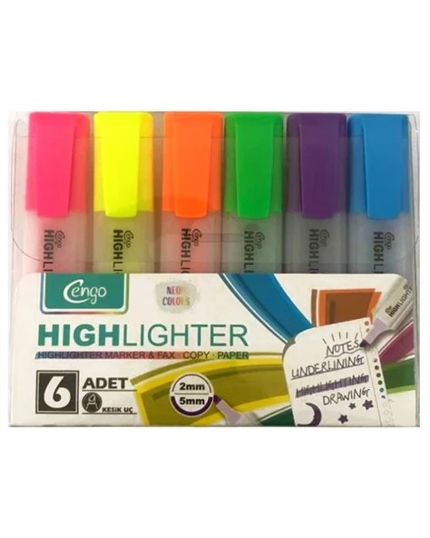 Cengo 6lı Fosforlu Kalem Neon Renkler ve Pastel Renkler 2 Set - 2