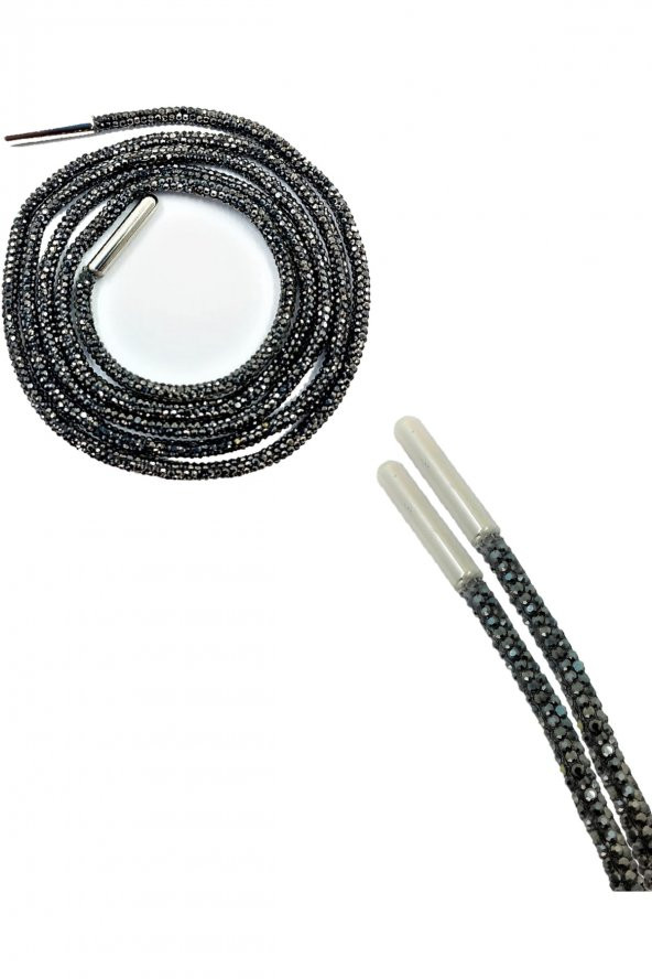 Füme Taşlı Ayakkabı Bağcığı, Antrasit Taşlı Bağcık - 140cm (1 Çift) - 2