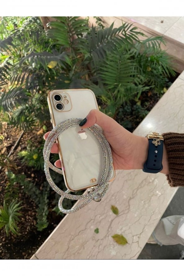 Taşlı Telefon Askısı Savaroski Taşlı Janjanlı Gümüş Telefon Boyun Askısı