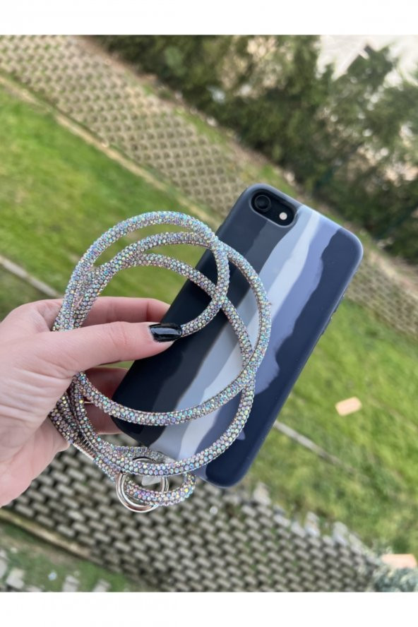 Taşlı  Telefon Askısı Savaroski Taşlı Janjanlı Gümüş Telefon Boyun Askısı - 2
