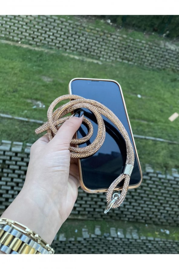 Swarovski Taşlı Bronz Telefon Boyun Askısı - 2