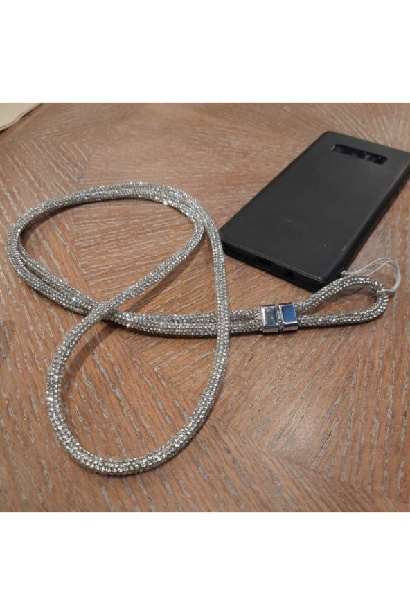 Parlak Svarowski Taşlı Gümüş Rengi Telefon Askısı 50 Cm - 3