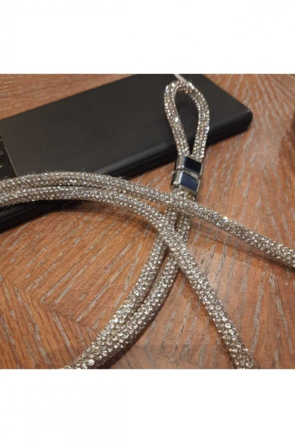 Parlak Svarowski Taşlı Kısa Bilek Boyu Telefon Askısı 25 Cm - 3
