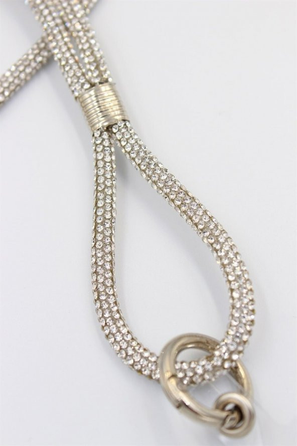 Swarovski Taşlı Gümüş Uzun Telefon Boyun Askısı (75 Cm) - 2