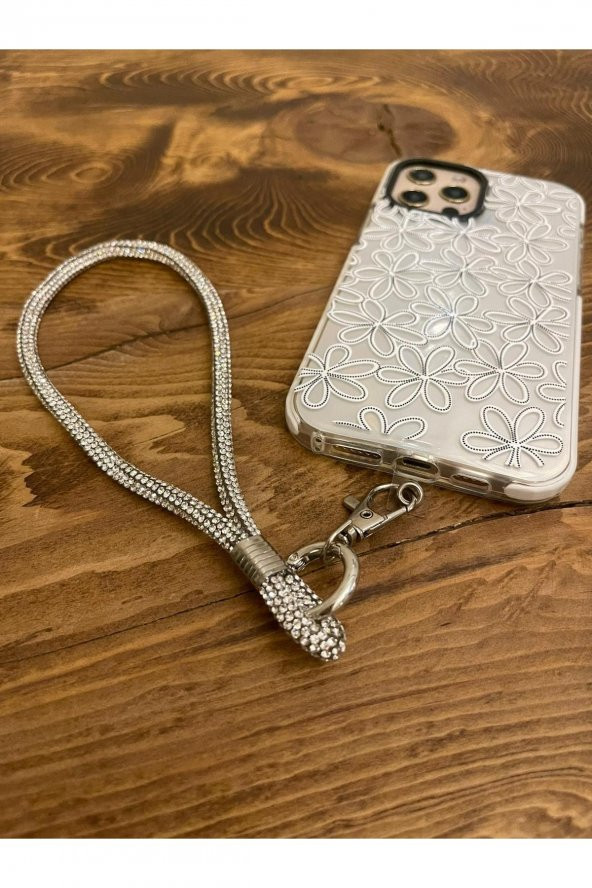 Caseworldtr Swarovski Taşlı Janjanlı Gümüş Telefon Bilek Askısı - 2