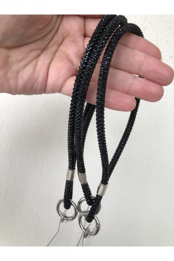 Taşlı Tekefon Askısı Siyah - 2