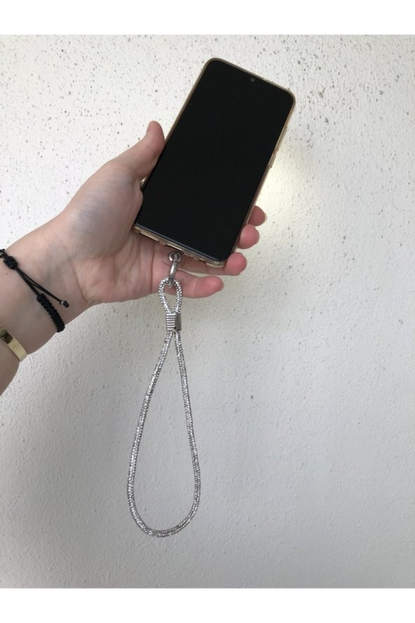 Taşlı Bilek Boy Telefon Askısı Beyaz Kristal Taşlı - 2