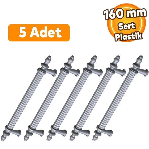 Polavit 160 Mm (SERT PLASTİK) Gri Mobilya Çekmece Mutfak Dolap Dolabı Kulpu Kulbu Kulpları (5 ADET)