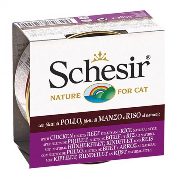 Schesir Doğal Tavuk Sığır Eti ve Pirinçli Yetişkin Kedi Konservesi 85 Gr X 6 Adet